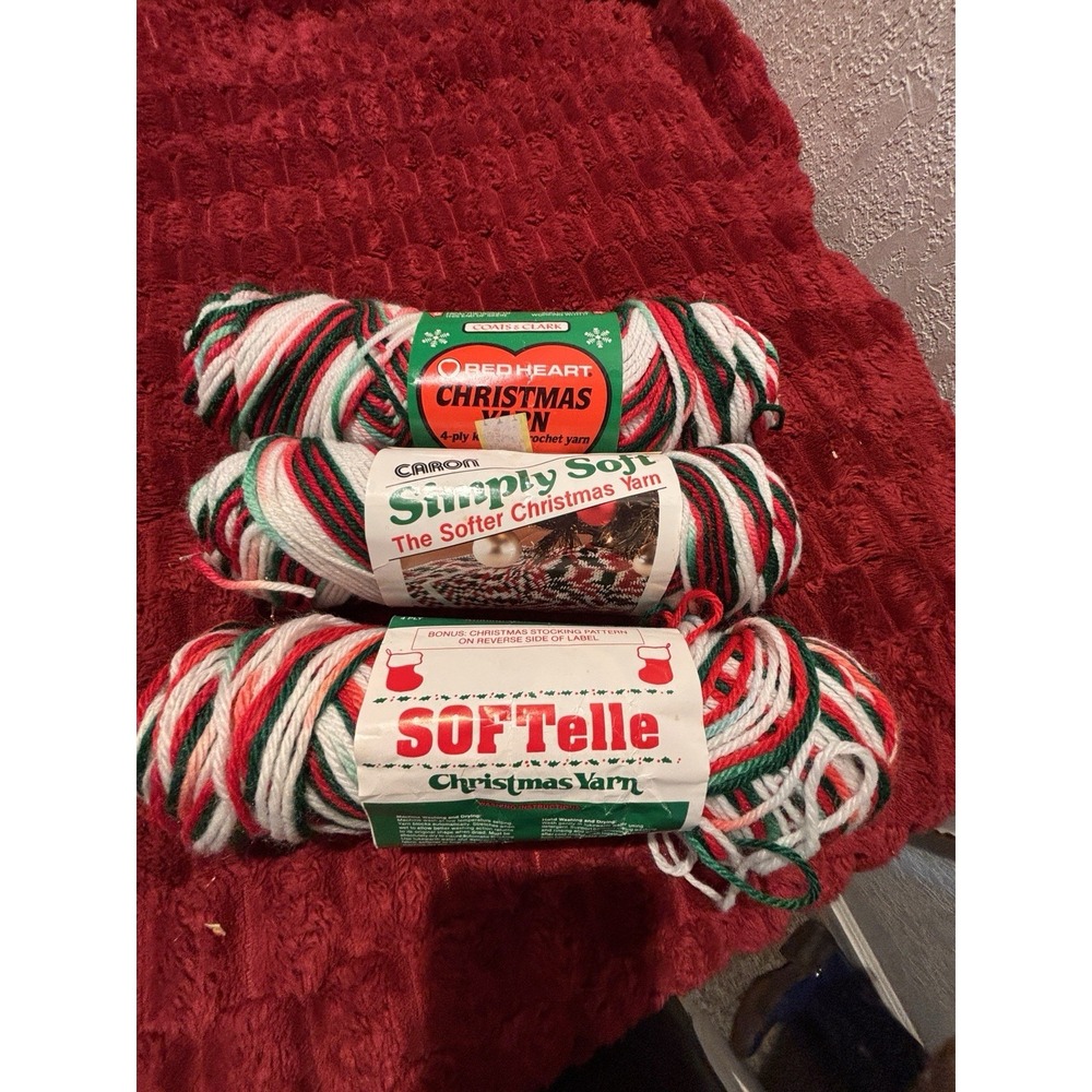 3 Skein Lot Christmas Yarn Red Heart Simply Soft & Sof Telle All Worsted 8.5oz